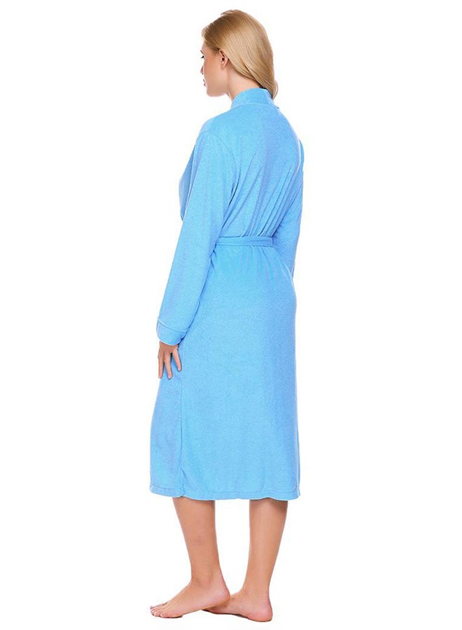 Robe Long Sleeve Spa Midi Kimono Bathrobe With Pocket Blue - Image 2
