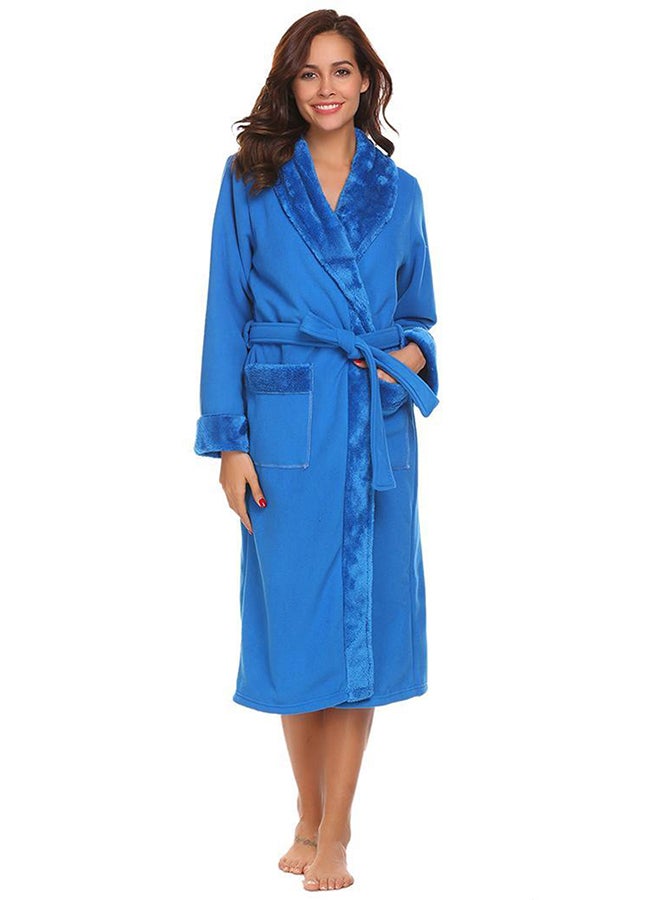 Soft Warm Open Front Long Bathrobe Royal Blue - Image 1