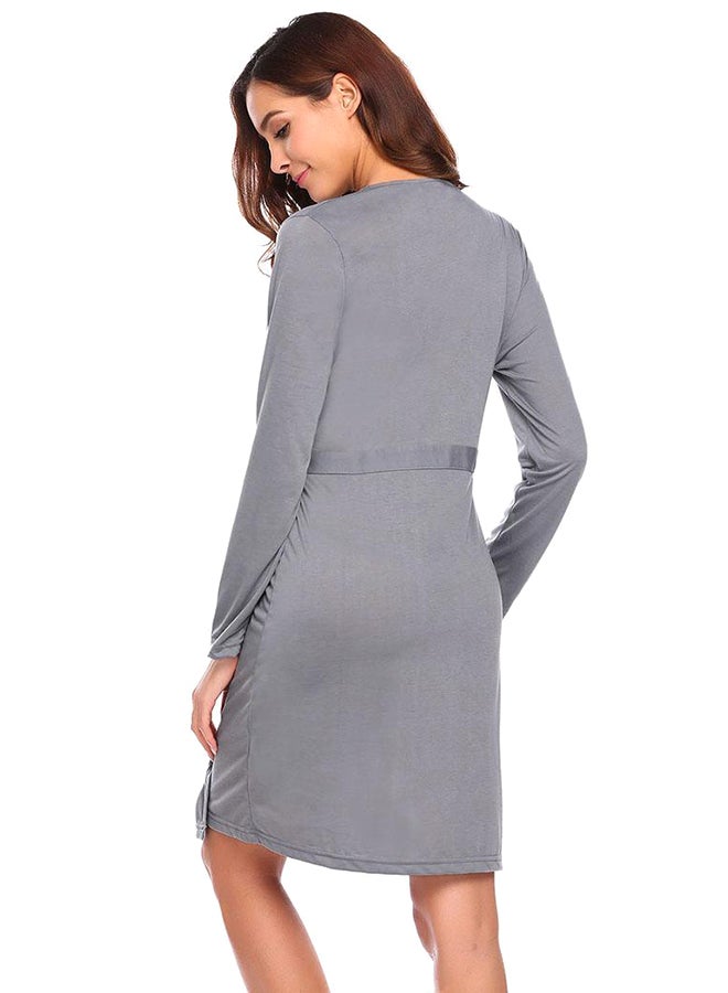 Long Sleeve Comfort Kimono Bathrobe Lounge Spa Bath Short Style Grey - Image 2