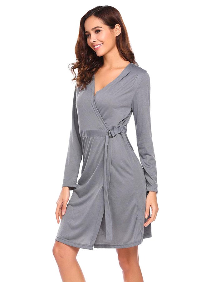 Long Sleeve Comfort Kimono Bathrobe Lounge Spa Bath Short Style Grey - Image 3
