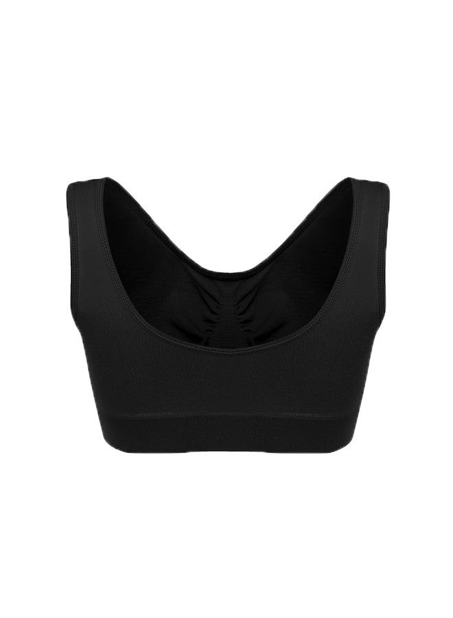 V Neck Elastic Regular Fit Padded Solid Sports Comfortable Bra Black  - Image 2