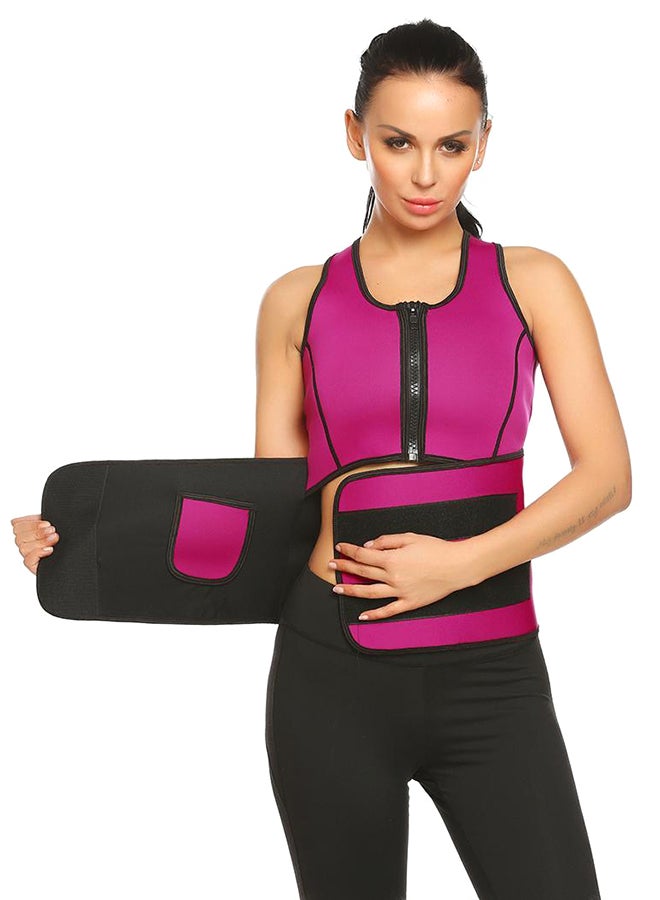 Vest With Adjustable Waist Cincher Trimmer Belt Rose Red - Image 1