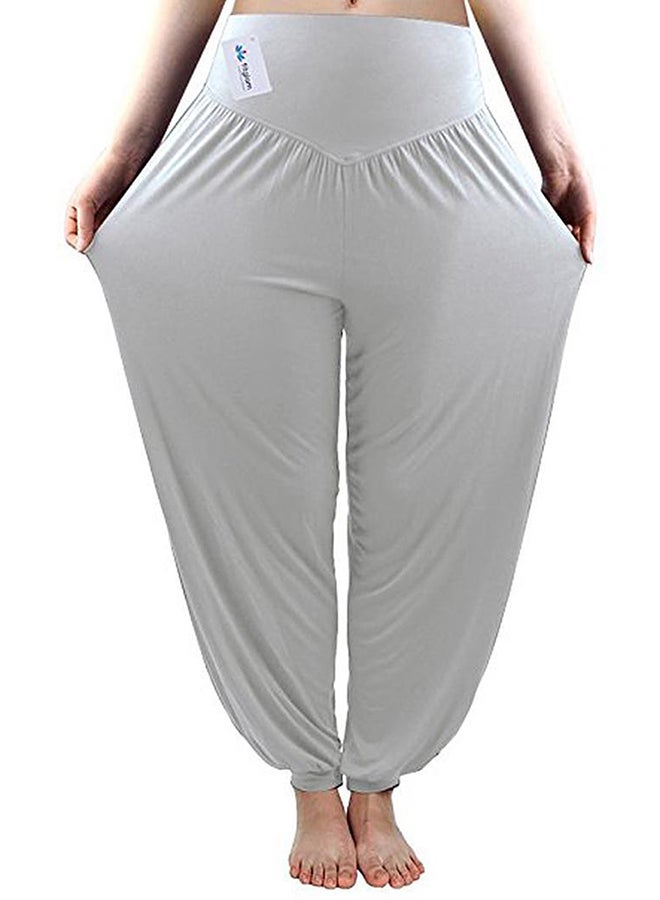 بنطال مطاطي رياضي لرياضية اليوغا، قصّة رجلين واسعة أبيض - Image 1