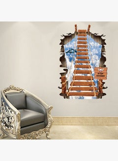 HOMEYAN 3D Broken Wall Aerial Ladder Wall Sticker Blue/Brown/White 60x90centimeter  - Image 2