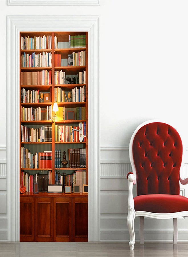 HOMEYAN - 2-Piece Book Shelf Door Sticker Set Brown/Yellow/Red 38.5x200x2cm - Image 1