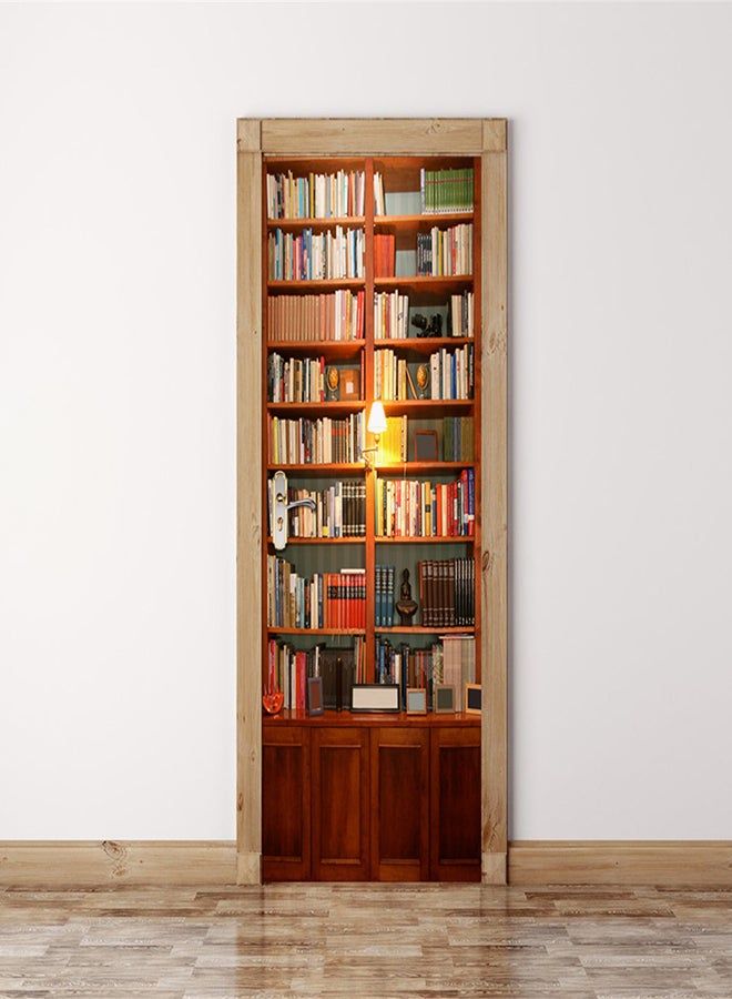 HOMEYAN - 2-Piece Book Shelf Door Sticker Set Brown/Yellow/Red 38.5x200x2cm - Image 1