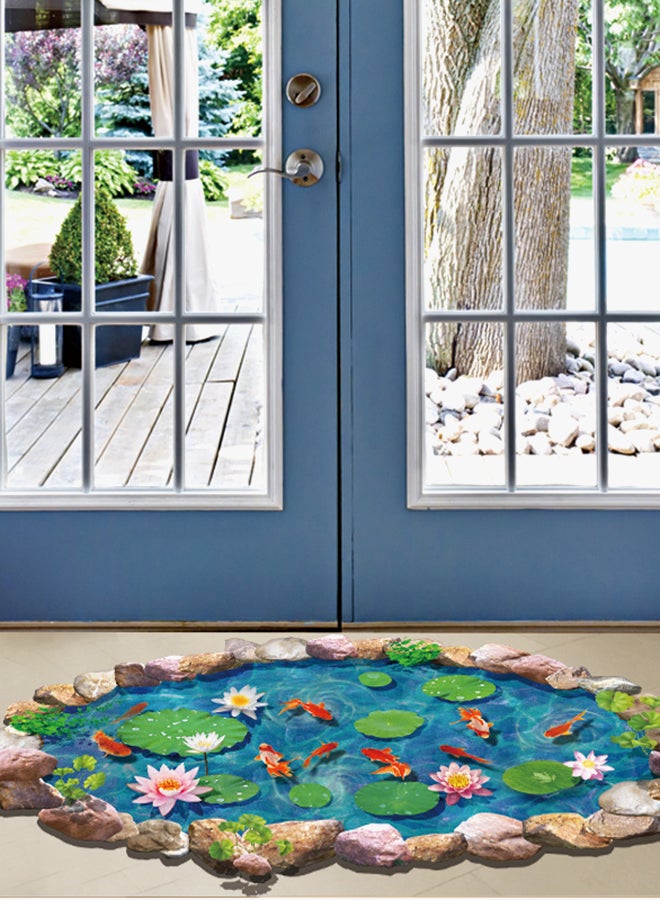 HOMEYAN - 3D Lotus Pond Floor Sticker Blue/Green/Pink 60x90centimeter - Image 1