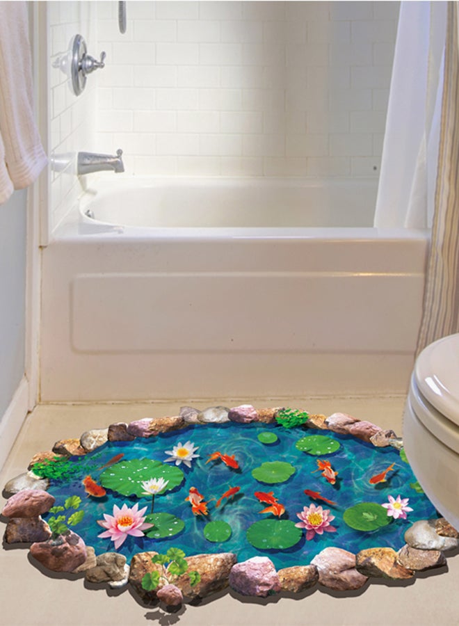 HOMEYAN - 3D Lotus Pond Floor Sticker Blue/Green/Pink 60x90centimeter - Image 1