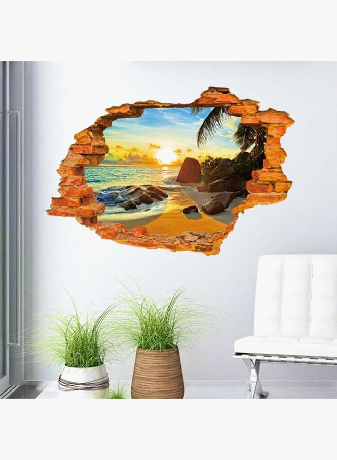 هوميان ملصق جداري ثلاثي الأبعاد بتصميم شروق الشمس على الشاطئ بني / أزرق/ أصفر 60x90Ø³Ù†ØªÙŠÙ…ØªØ±  - Image 3