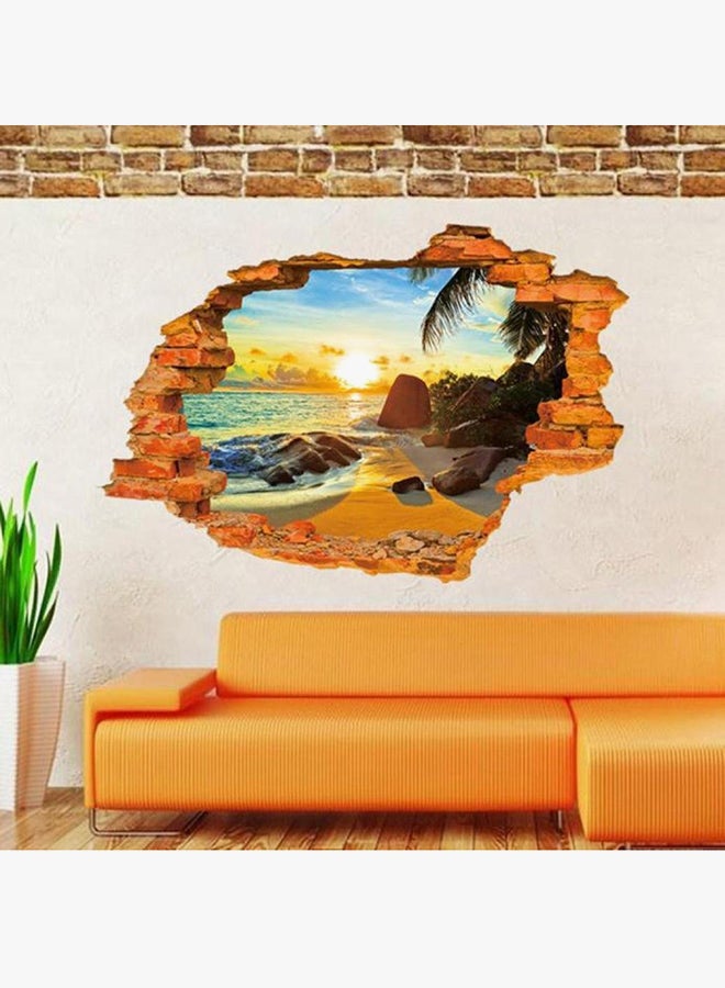 هوميان ملصق جداري ثلاثي الأبعاد بتصميم شروق الشمس على الشاطئ بني / أزرق/ أصفر 60x90Ø³Ù†ØªÙŠÙ…ØªØ±  - Image 5