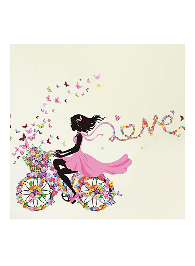 QiaoKai Floral Cycling Girl Wall Sticker Multicolour 60x90centimeter  - Image 1