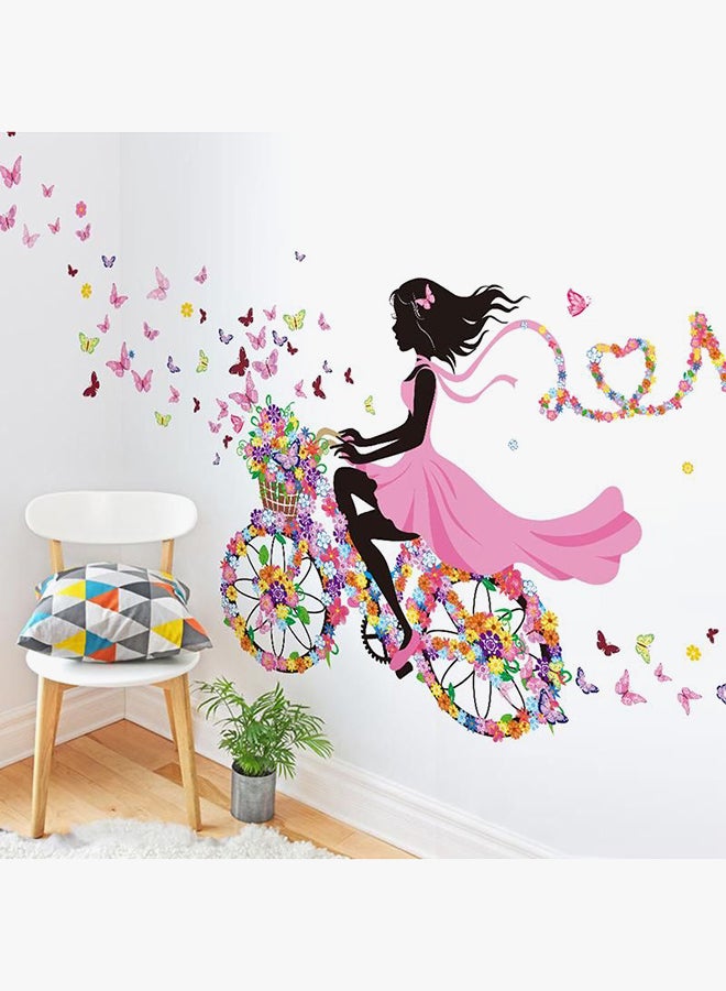 QiaoKai Floral Cycling Girl Wall Sticker Multicolour 60x90centimeter  - Image 2