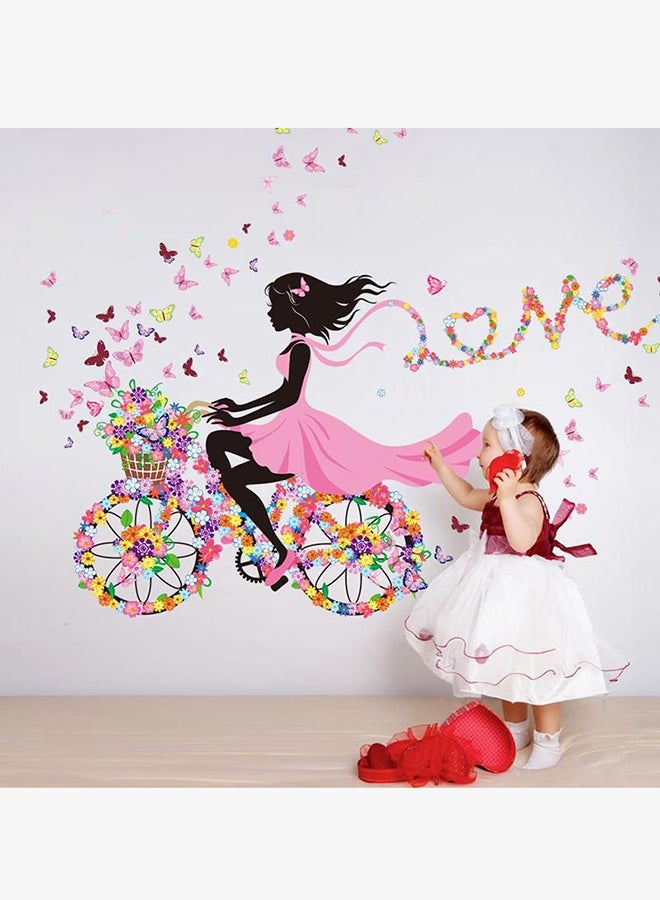 QiaoKai Floral Cycling Girl Wall Sticker Multicolour 60x90centimeter  - Image 3