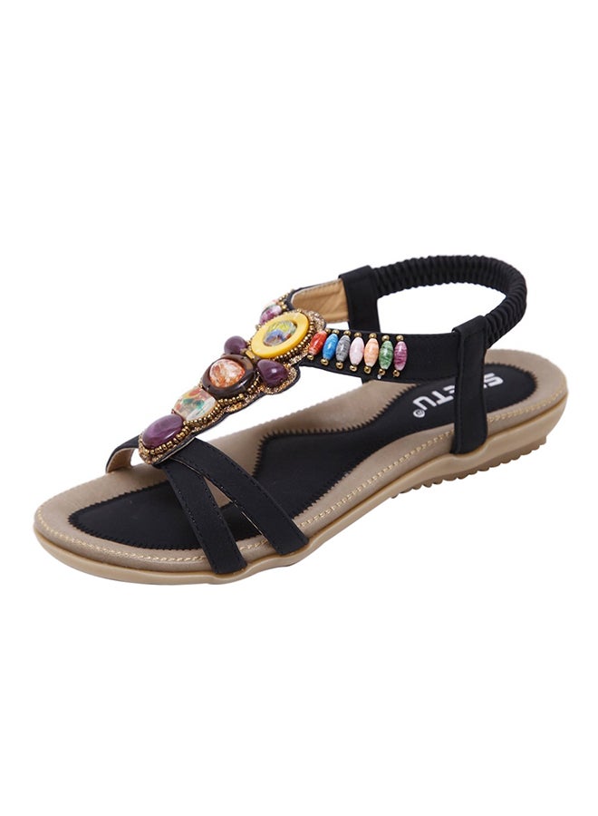Rhinestone Leisure Stud Bohemian Sandals Black - Image 1