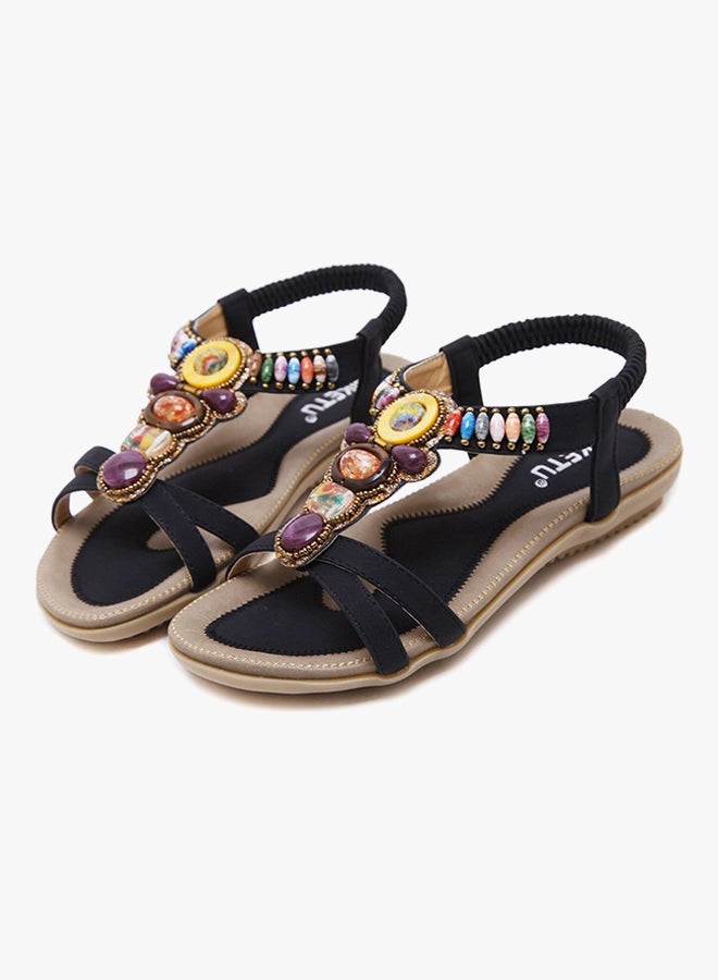 Rhinestone Leisure Stud Bohemian Sandals Black - Image 3