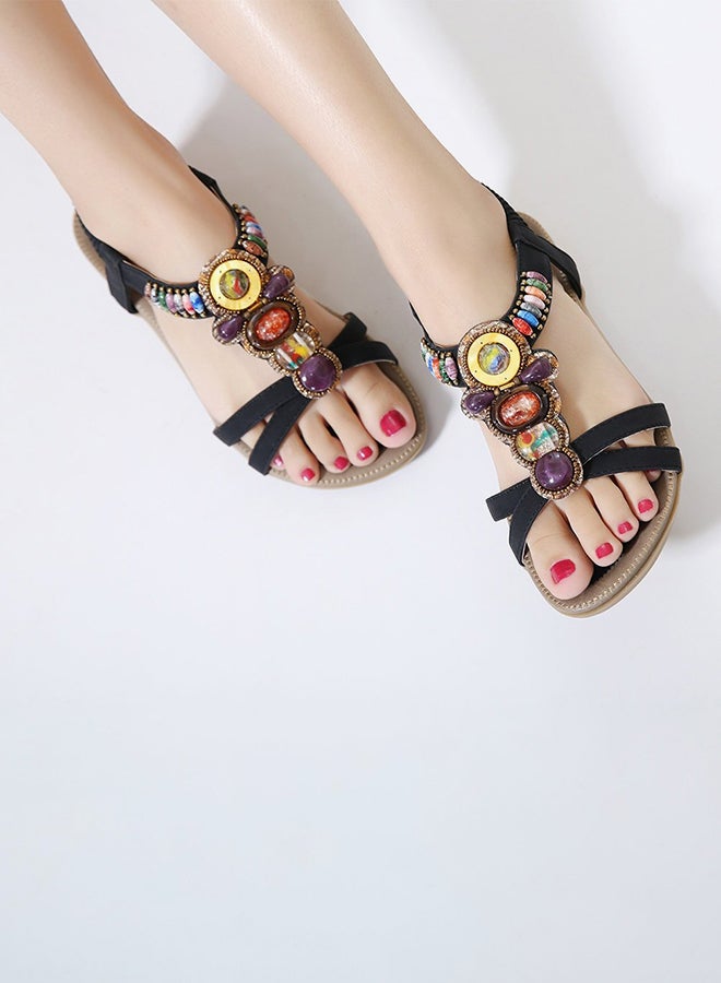 Rhinestone Leisure Stud Bohemian Sandals Black - Image 5