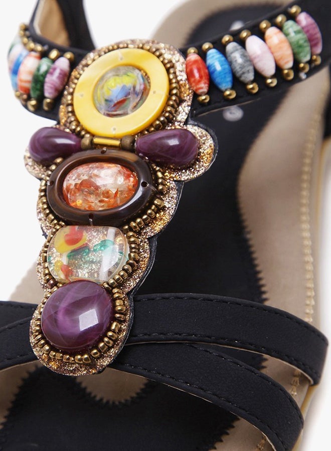 Rhinestone Leisure Stud Bohemian Sandals Black - Image 4