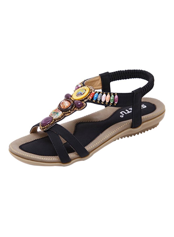 Rhinestone leisure Studded Bohemian Sandals Black - Image 1