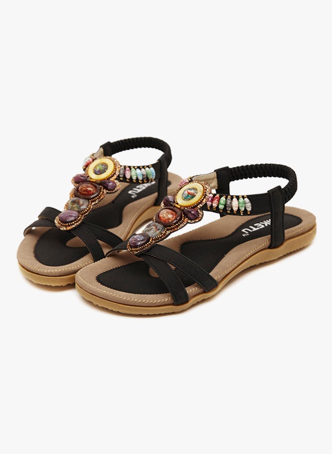 Rhinestone leisure Studded Bohemian Sandals Black - Image 2