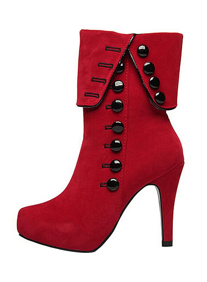 Zippered Closure High Heels Boots Red - Image 1