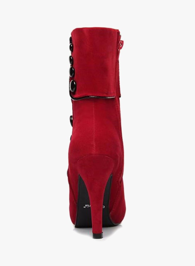 Zippered Closure High Heels Boots Red - Image 2