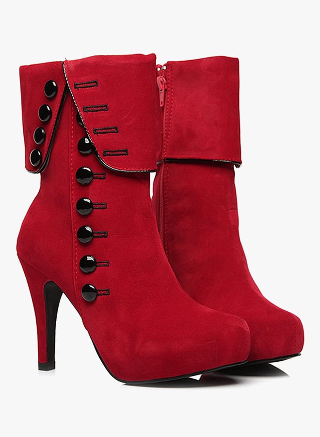 Zippered Closure High Heels Boots Red - Image 3