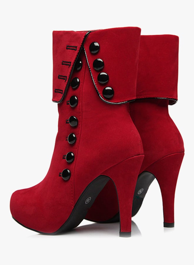 Zippered Closure High Heels Boots Red - Image 4