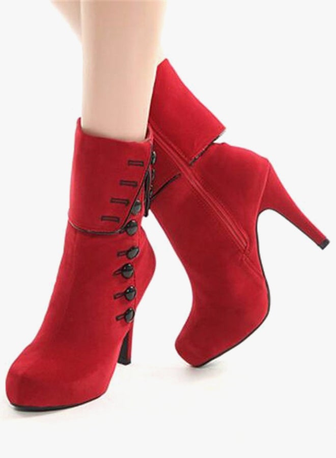 Zippered Closure High Heels Boots Red - Image 5