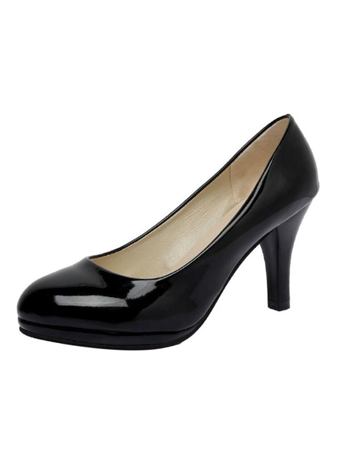 PU Leather Low Heel Pumps Black - Image 1