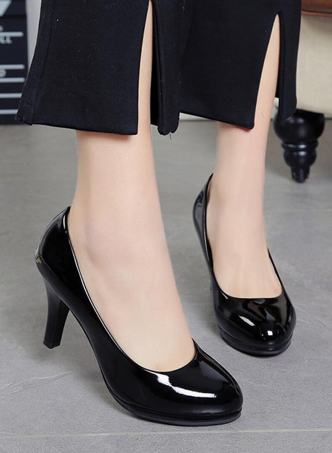 PU Leather Low Heel Pumps Black - Image 2