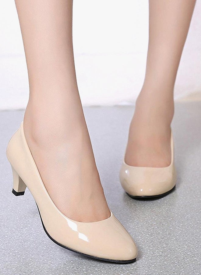PU Leather Low Heel Pumps Beige - Image 3