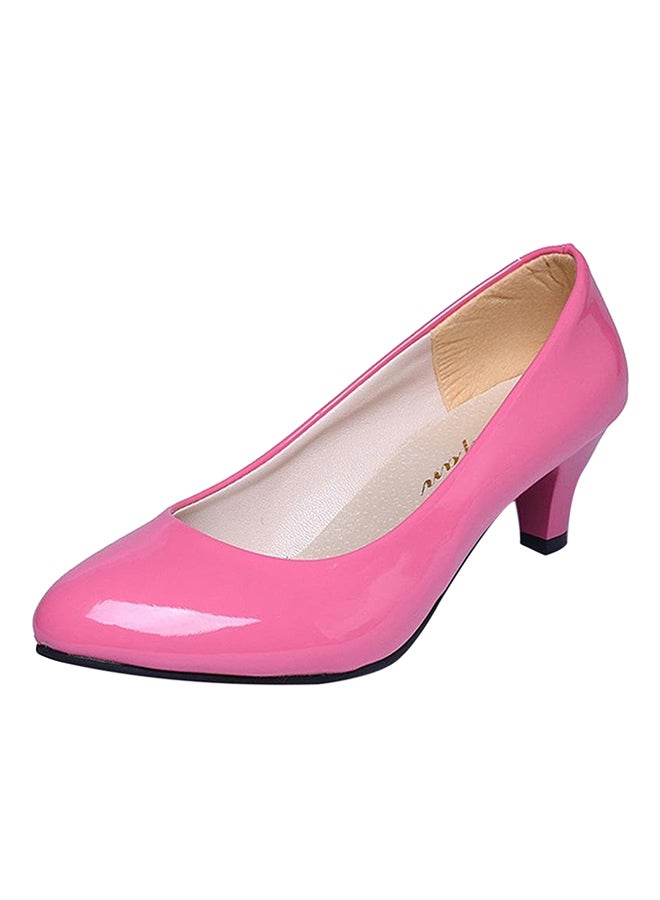 PU Leather Low Heel Pumps Pink - Image 1