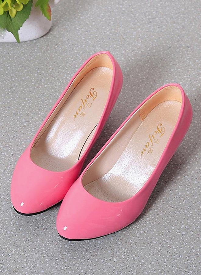 PU Leather Low Heel Pumps Pink - Image 2