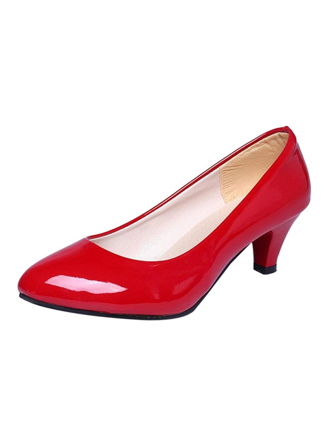 PU Leather Low Heel Pumps Red - Image 1