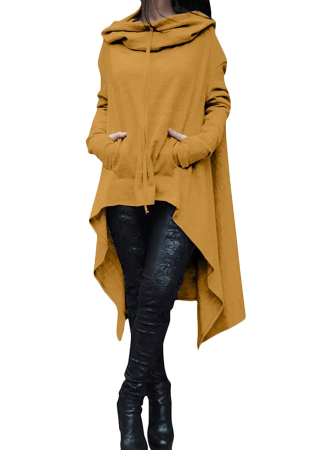 ALEOBONWAY Long Sleeve Hooded Pullover Yellow 