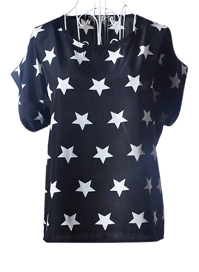 ALEOBONWAY Printed Chiffon Short Sleeve Blouse Black/White 