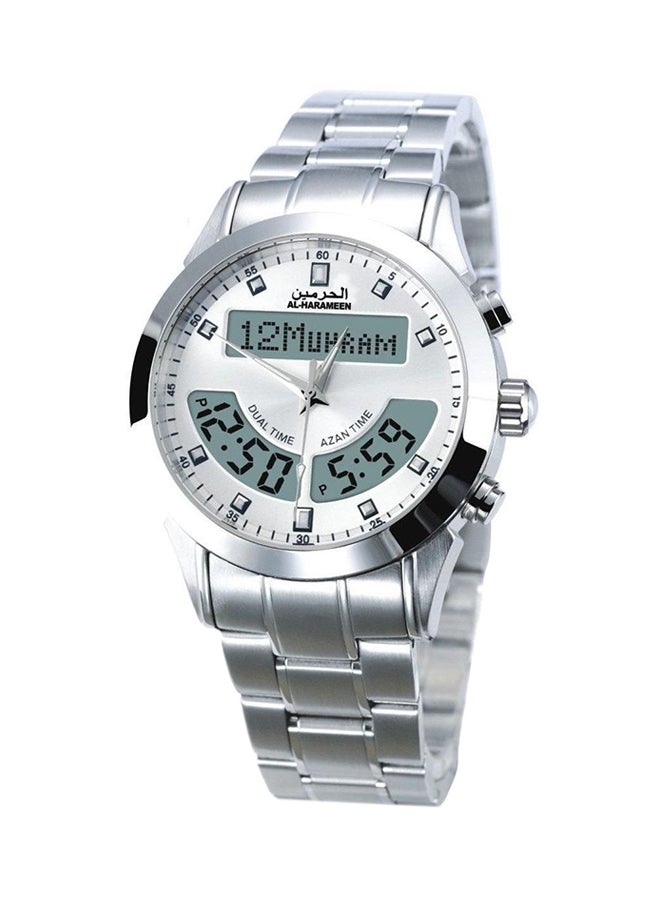 ساعة يد من الستانلس ستيل بعقارب\رقمية للرجال