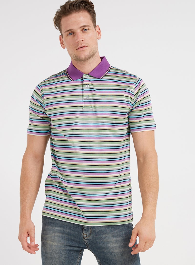 Mirella Short Sleeves Striped Polo T-Shirt Multicolour - Image 1