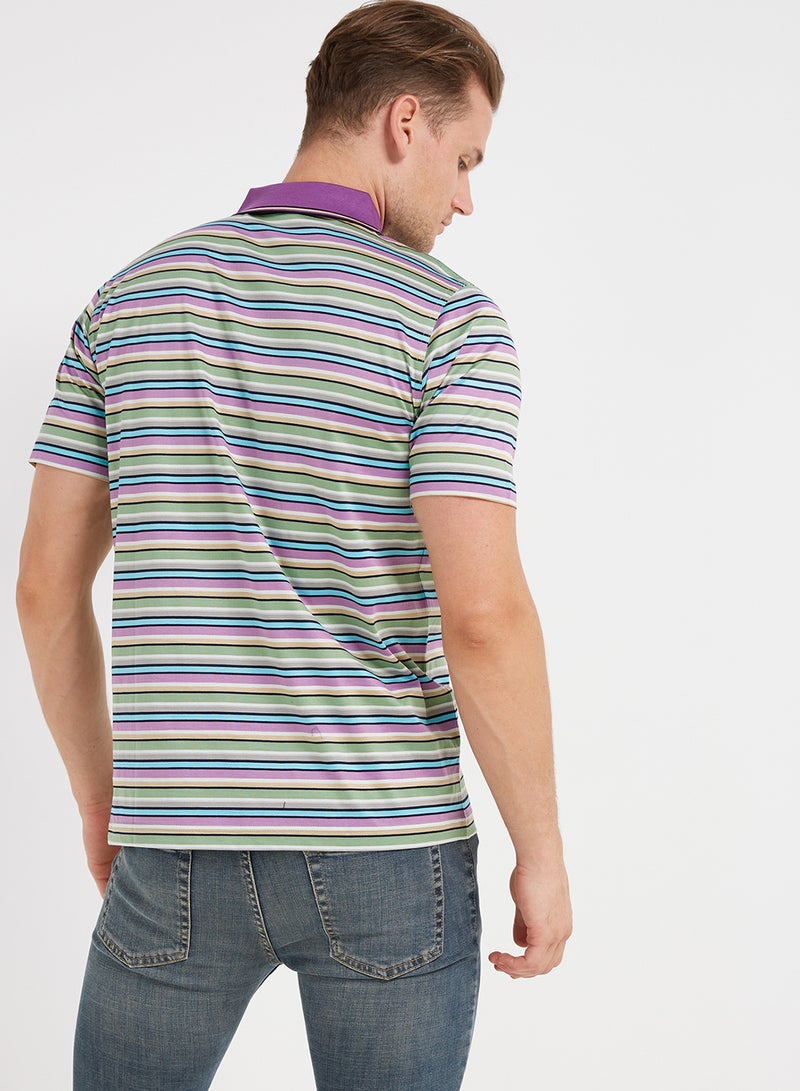 Mirella Short Sleeves Striped Polo T-Shirt Multicolour - Image 2