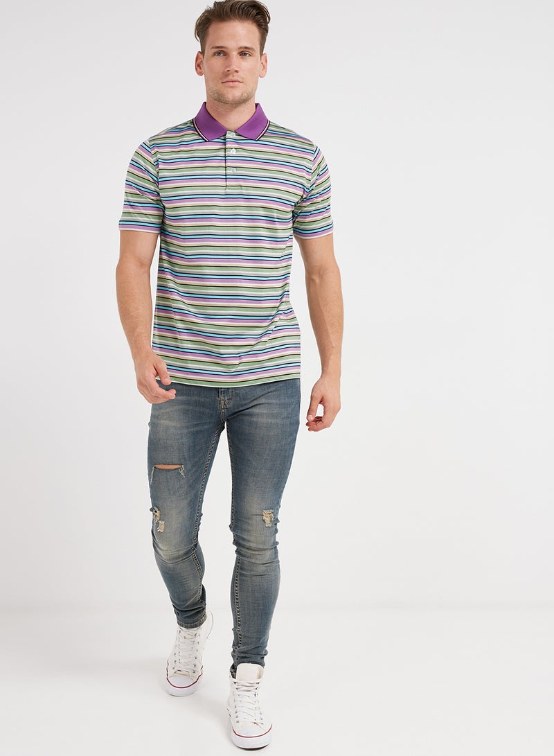 Mirella Short Sleeves Striped Polo T-Shirt Multicolour - Image 3