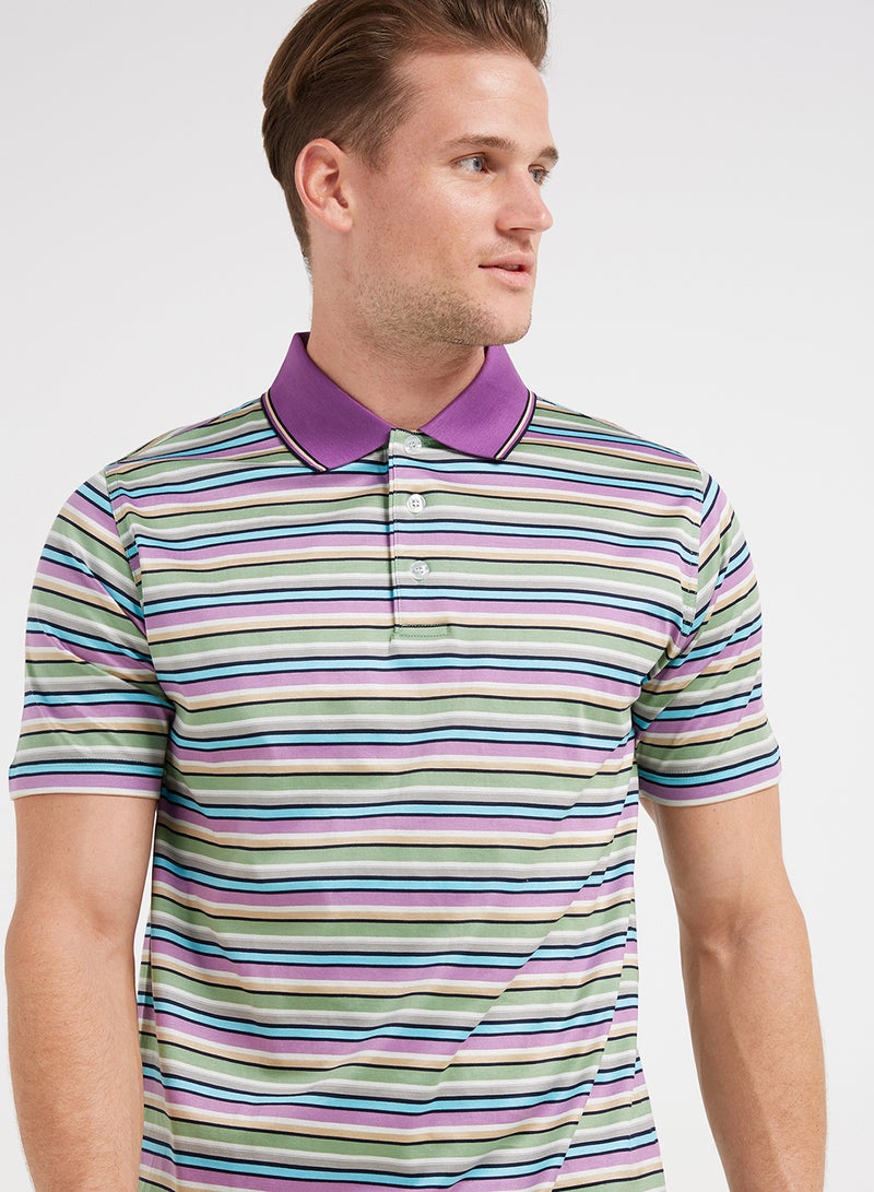 Mirella Short Sleeves Striped Polo T-Shirt Multicolour - Image 4