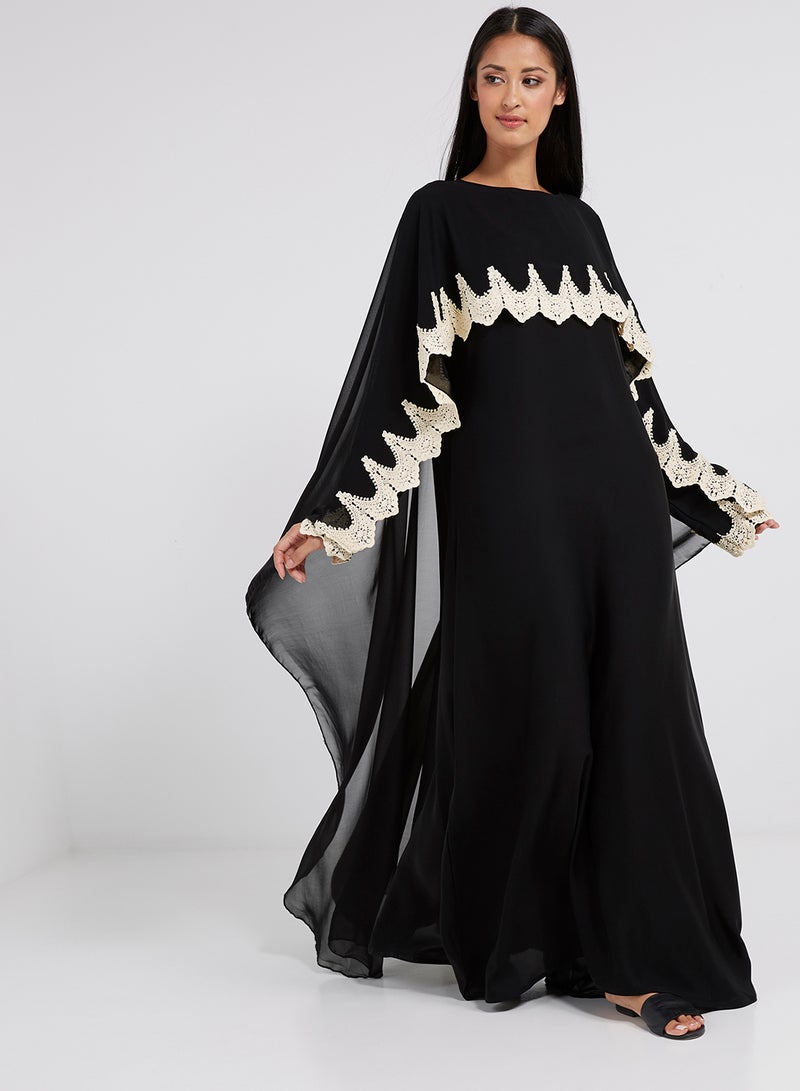 Malikah Collection - Short Cape Style Abaya Black - Image 1