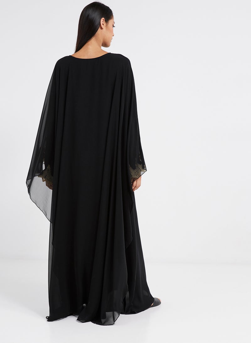 Malikah Collection - Short Cape Style Abaya Black - Image 1
