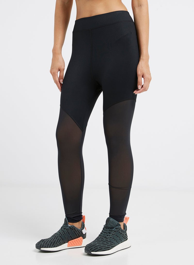 Burn Activewear Skinny High-Rise Mesh Leggings Black  - Image 1