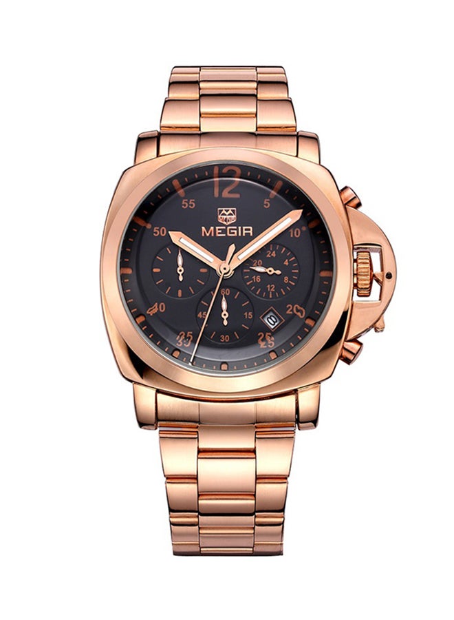 ميجر ساعة يد بعقارب وسوار من الستانلس ستيل طراز 3006G - قياس 44 مم - لون ذهبي للرجال