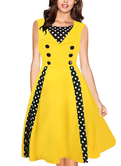 Generic New 50's-60's Vintage Retro Dress Yellow/Black Best