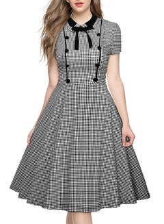 Summer Retro Lattice Dress Black