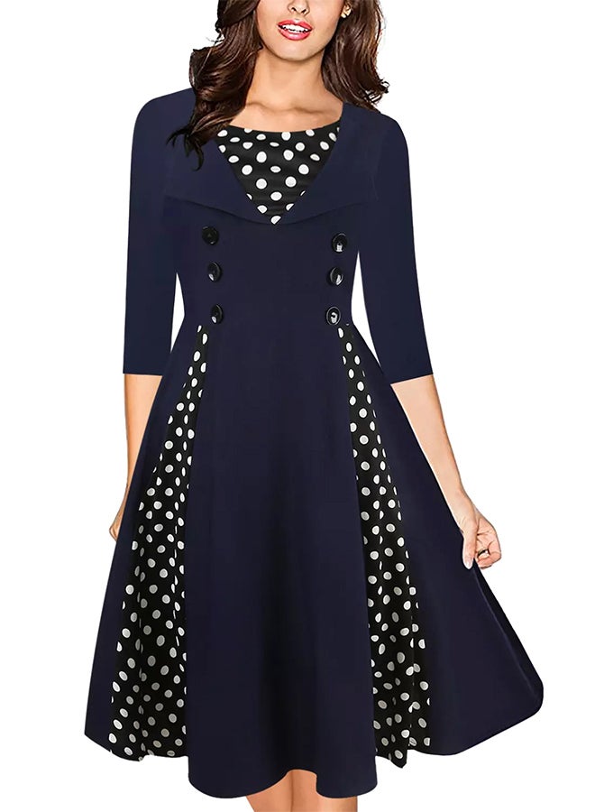 Vintage Retro Polka Dot Elegant Dress Blue - Image 1