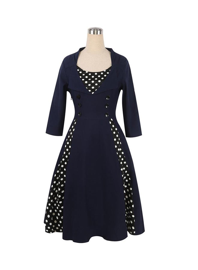 Vintage Retro Polka Dot Elegant Dress Blue - Image 2