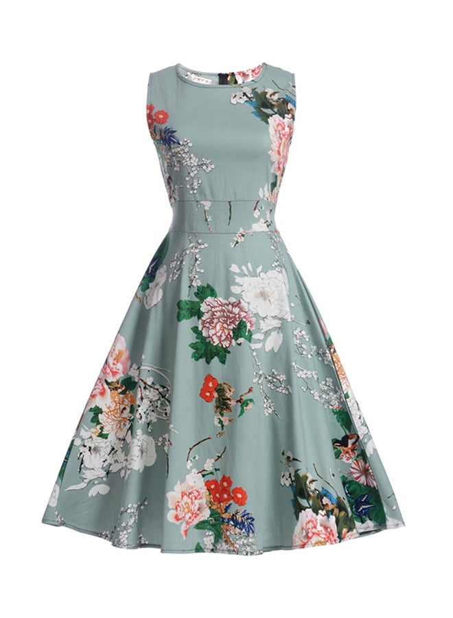 Elegant Floral Print Retro Vintage 1950'S Hepburn Style Dress Multicolour  - Image 2